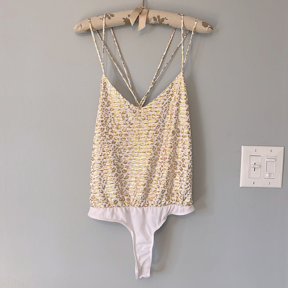 House of Wallace gold print bodysuit NWT
